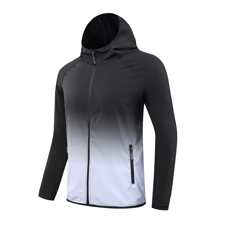 Neue Farbverlauf Kapuzen-Sonnenschutzjacke Herren Langarm Schnelltrocknend Haut Winddicht Frühling Sommer Outdoor Radfahren Angeln Hoodie