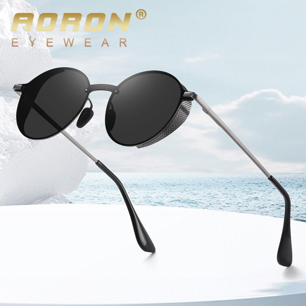 aoron Round Frame Cross-border Sunglasses Men's Metal Polarized Fashion Sunglasses