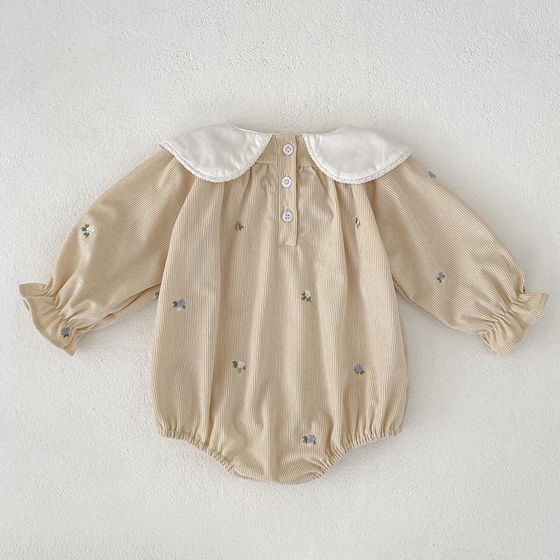 Bestickter Kragen Baby Mädchen Strampler im koreanischen Stil - Frühling/Herbst Mode Langarm Jumpsuit