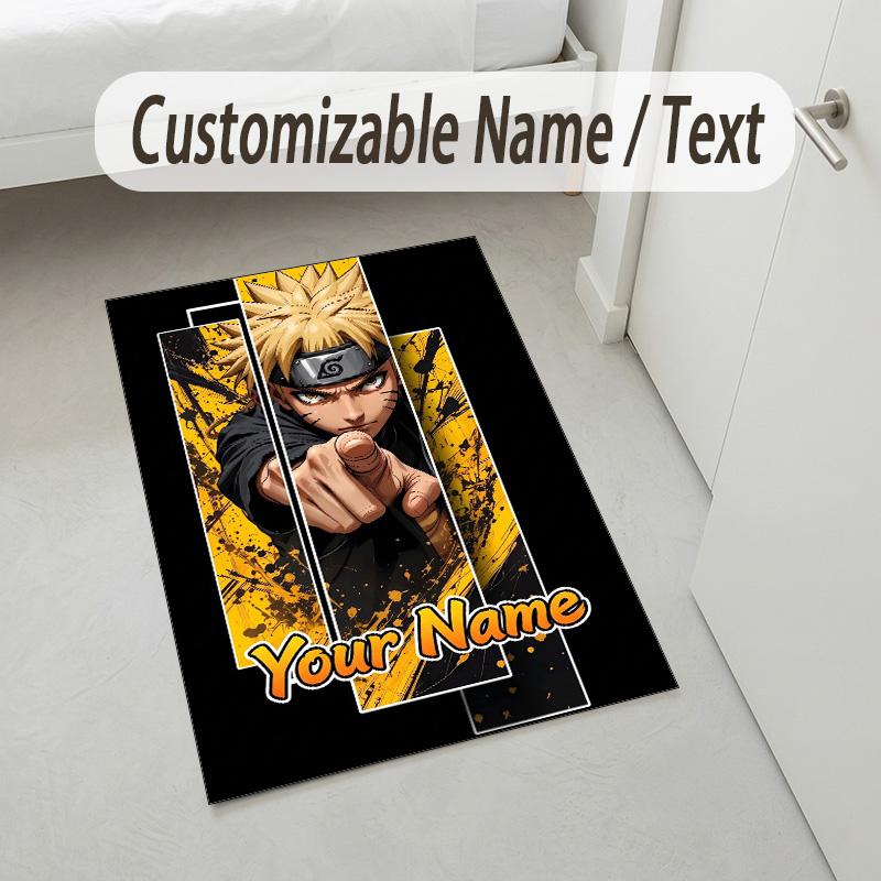 Personalized Crystal Velvet Carpet,Naruto Custom Printed Name, Plush Area Rug For Home Indoor Decor