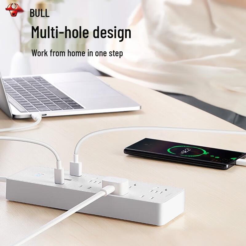 Bull 65W PD Fast Charging Power Strip with Type-C, USB & 6 Outlets CN plug (adapter included)