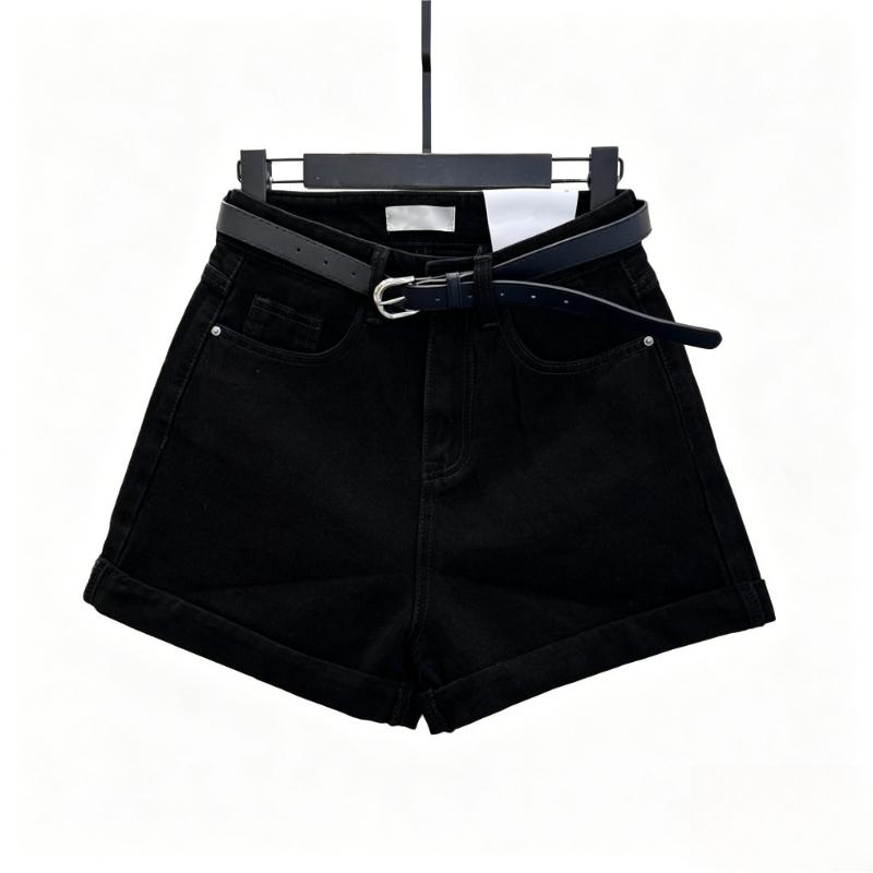 

Fashion Women s High Waist Denim Shorts, Casual Rolled Hem Shorts with Belt, Slimming Everyday Shorts for Daily Wear & Outings 2XL чорний