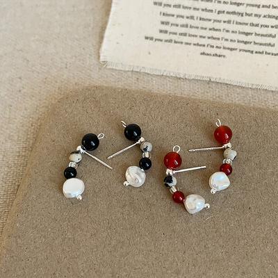 Orecchini a bottone con perline in pietra naturale di agata, design di nicchia femminile, eleganti e leggeri, orecchini versatili per pendolari.