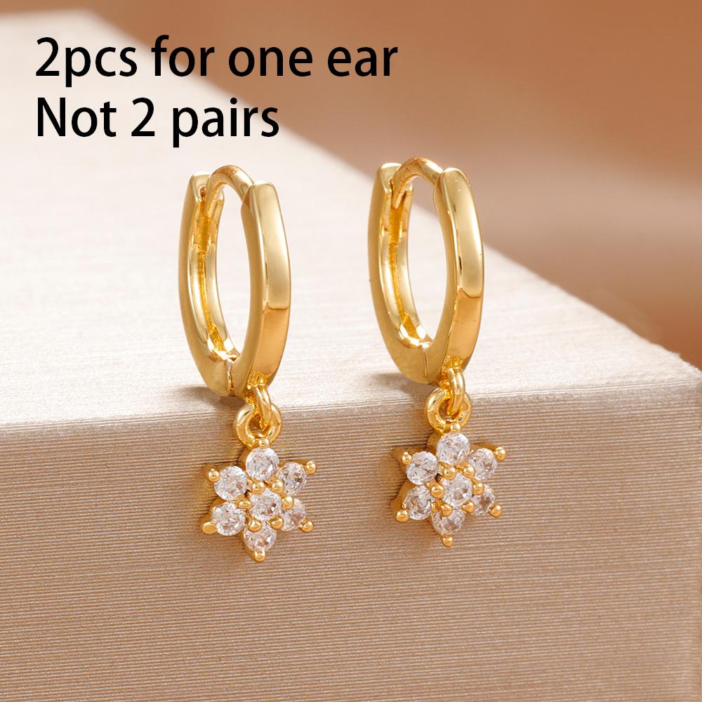 Exquisite Multicolor Crystal Flower Hoop Earrings for Women Girl Stainless Steel Fashion Korean Wedding Romantic Jewelry Gifts