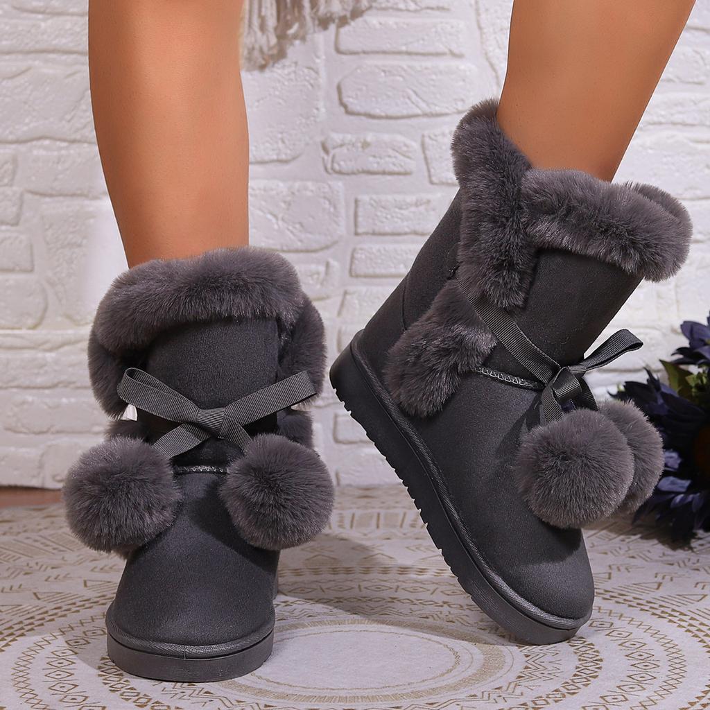 Botas de nieve largas para mujer, nuevas de invierno, suela gruesa, terciopelo de bola, engrosadas, zapatos de algodón térmico alto