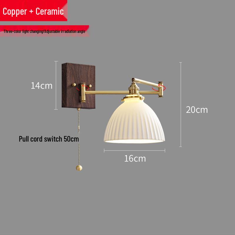 Nordic Minimalist Copper Rotatable Wall Lamp for Bedroom and Living Room
