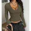 Women S Ribbed Knit V Neck Blouse Slim Fit Long Sleeve Top Fashion Elegant Casual Crop Sweater Autumn Winter Simple Knitwear Sweaters