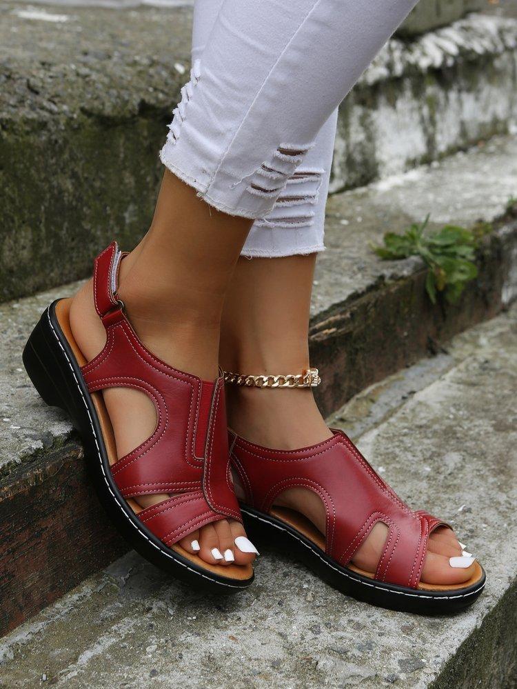 

Летние новые сандалии женские на липучке, с перфорацией, на толстой подошве и каблуке, с открытым носком, повседневные женские сандалии 35 красный