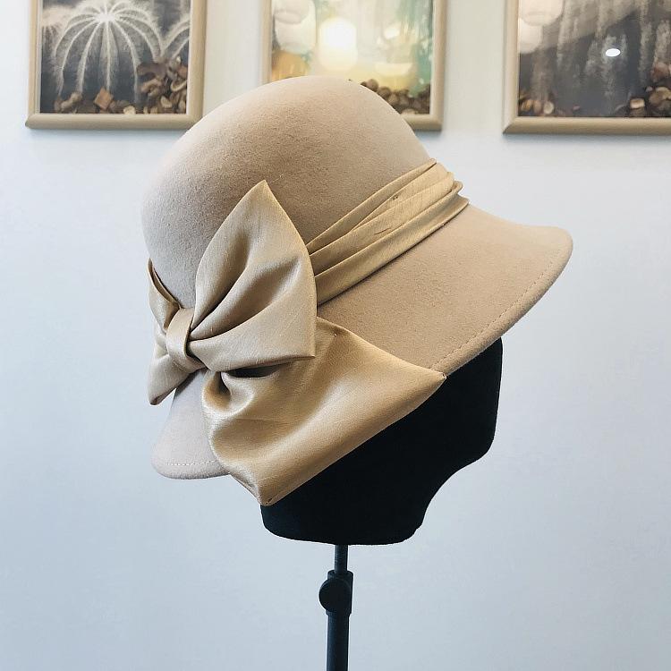 Autumn Winter 100% Wool Hat Bell Hat Women's French Elegant Retro Hepburn Autumn and Winter Celebrity Pearl Wool Felt Bucket Hat