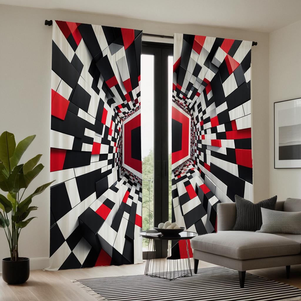 2 ST HD digital svartvitt serie tredimensionella svartvita chevron-gardiner heminredningsstil dekoration li