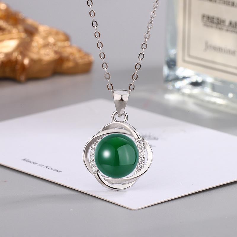 Ethnic Style Zircon & Green Agate Pendant Necklace with Yellow, Red, White Chalcedony for Women