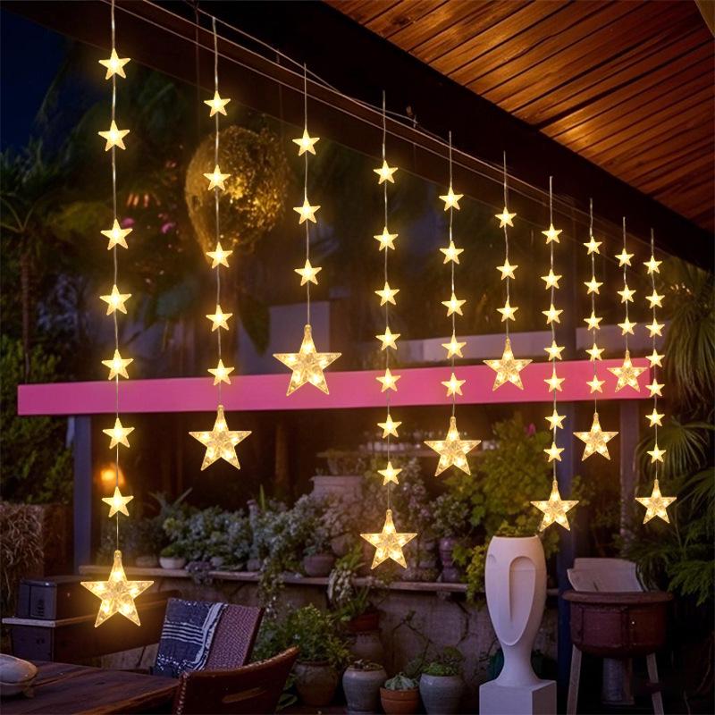 Solar LED Star-Moon Curtain Lights: Weatherproof Outdoor Christmas Decoration