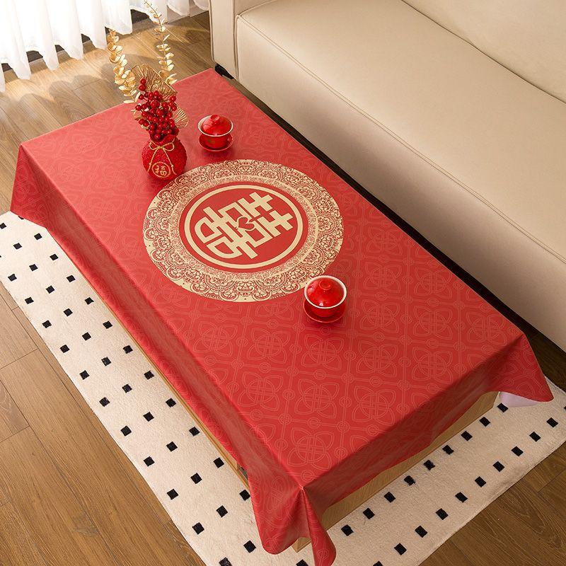 Wedding Red Tablecloth Waterproof, Oil-Proof, Wash-Free And Anti-Scalding Festive Wedding Rectangular Pvc Dining Table Cloth Coffee Table Tablecloth