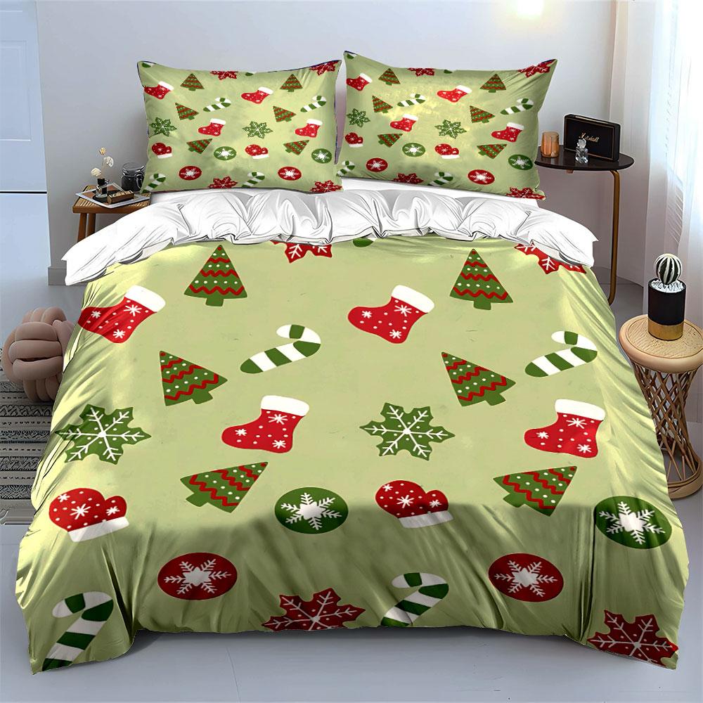 Christmas Pattern with Trees Bedding Duvet Cover Set Duvet Cover Pillowcases (1*Duvet Cover 2*Pillowcases, Without Duvet Insert)