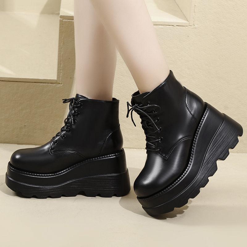 British style thick-soled heightened Martin boots women's autumn new fried street muffin bottom high-heeled wedge-heeled short boots ins
