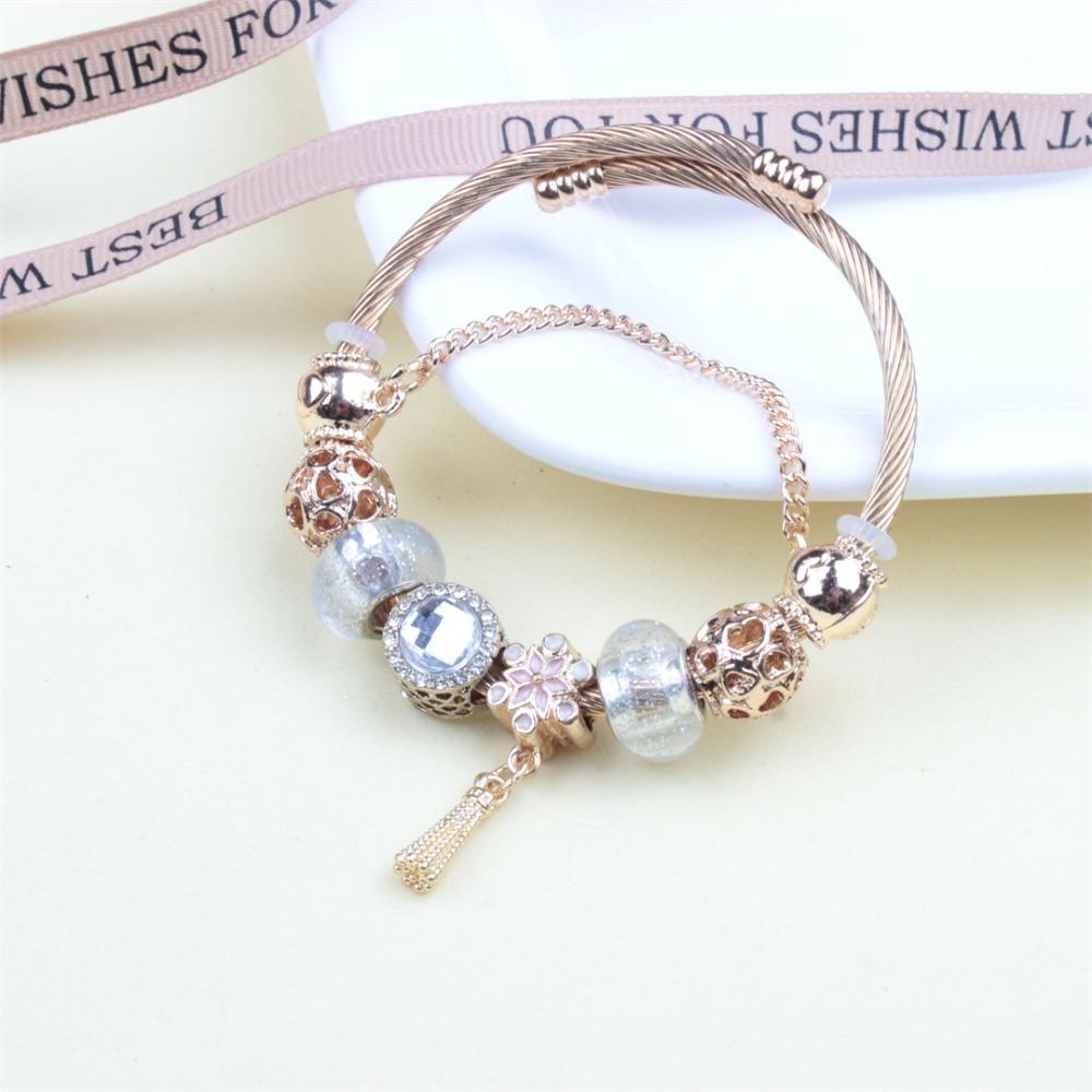 Beaded Bracelet Bangle Multi Element Stainless Steel Copper Alloy Open Spring Snake Bone Chain