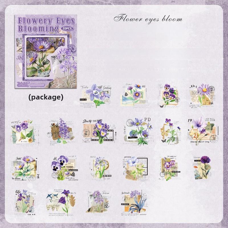 20sheets Floral Mushroom Leaves Sticker PET Stickers DIY Collage Supplies Creative Decor Scrapbook Stickers Magazine Decoration