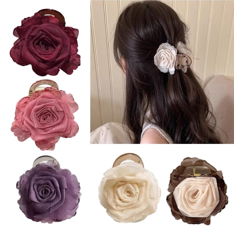 Elegant Camellia Flower Hair Claw Clip Practical Plastic Hair Clamp Nonslip Hair Accessory For Women