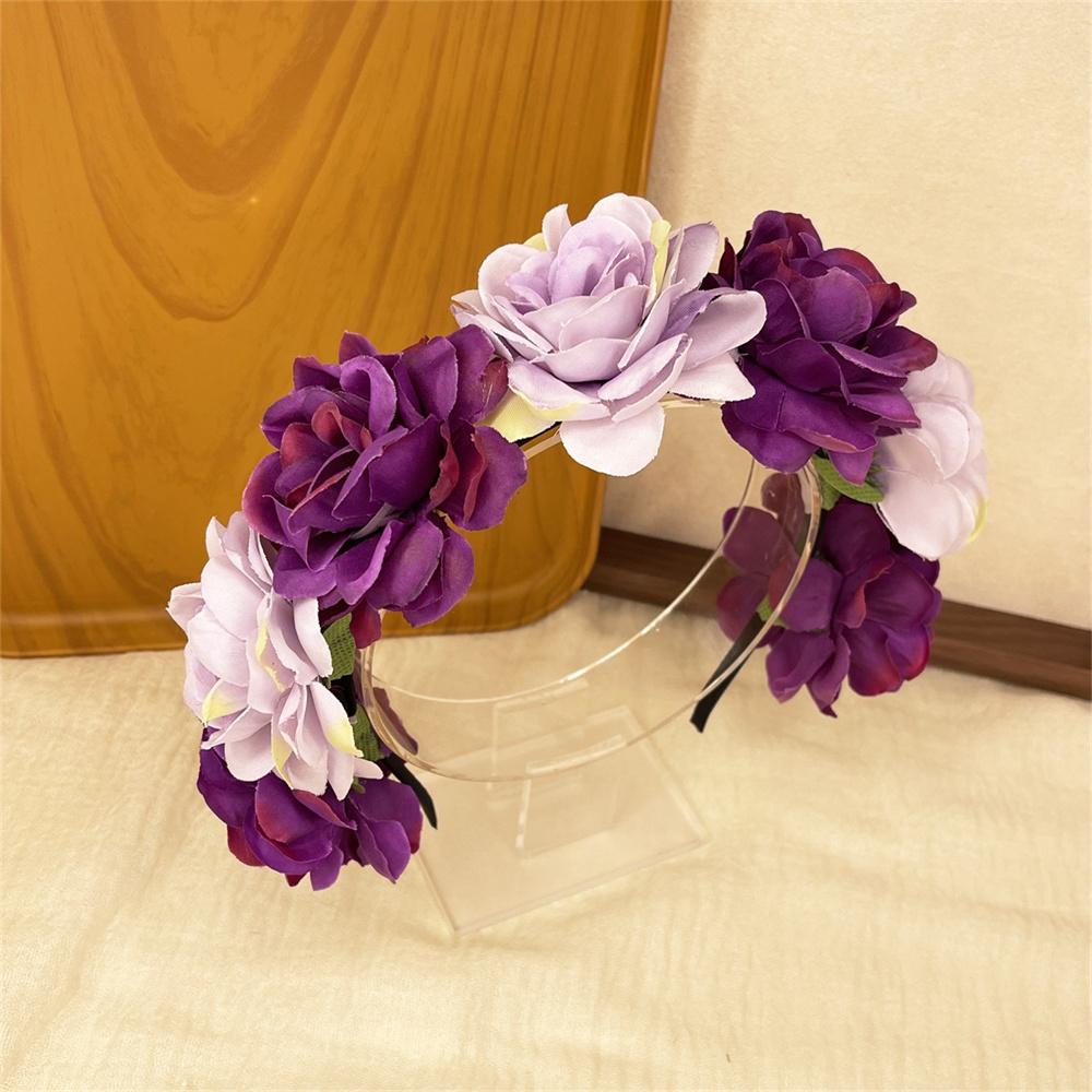 Imitation Rose Flower Headband Retro Fake Flower Decor Crown Headband Women Headpiece Hair Hoop Party Decor