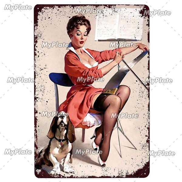 Beauty Woman Metal Sign Bar Pub Decor Plaque Metal Vintage Crafts Home Decor Painting Plaques Art Pinup Poster