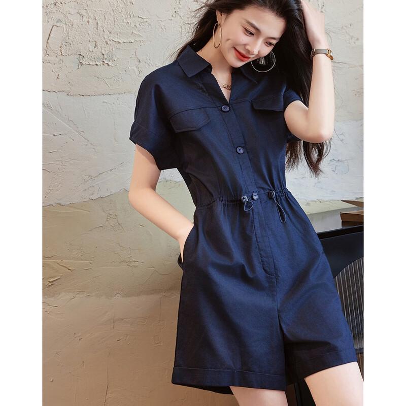 Demana Linen Blend French Style Short Jumpsuit