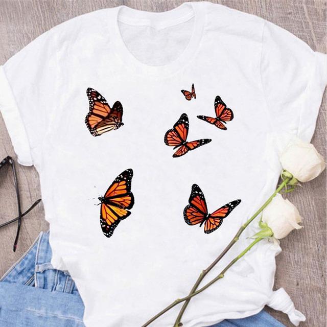 New Butterfly Print T Shirt Women T Shirt Summer Fashion Female Tops Ladies Short Sleeve Graphic Tee Shirts Woman Cute T-Shirts