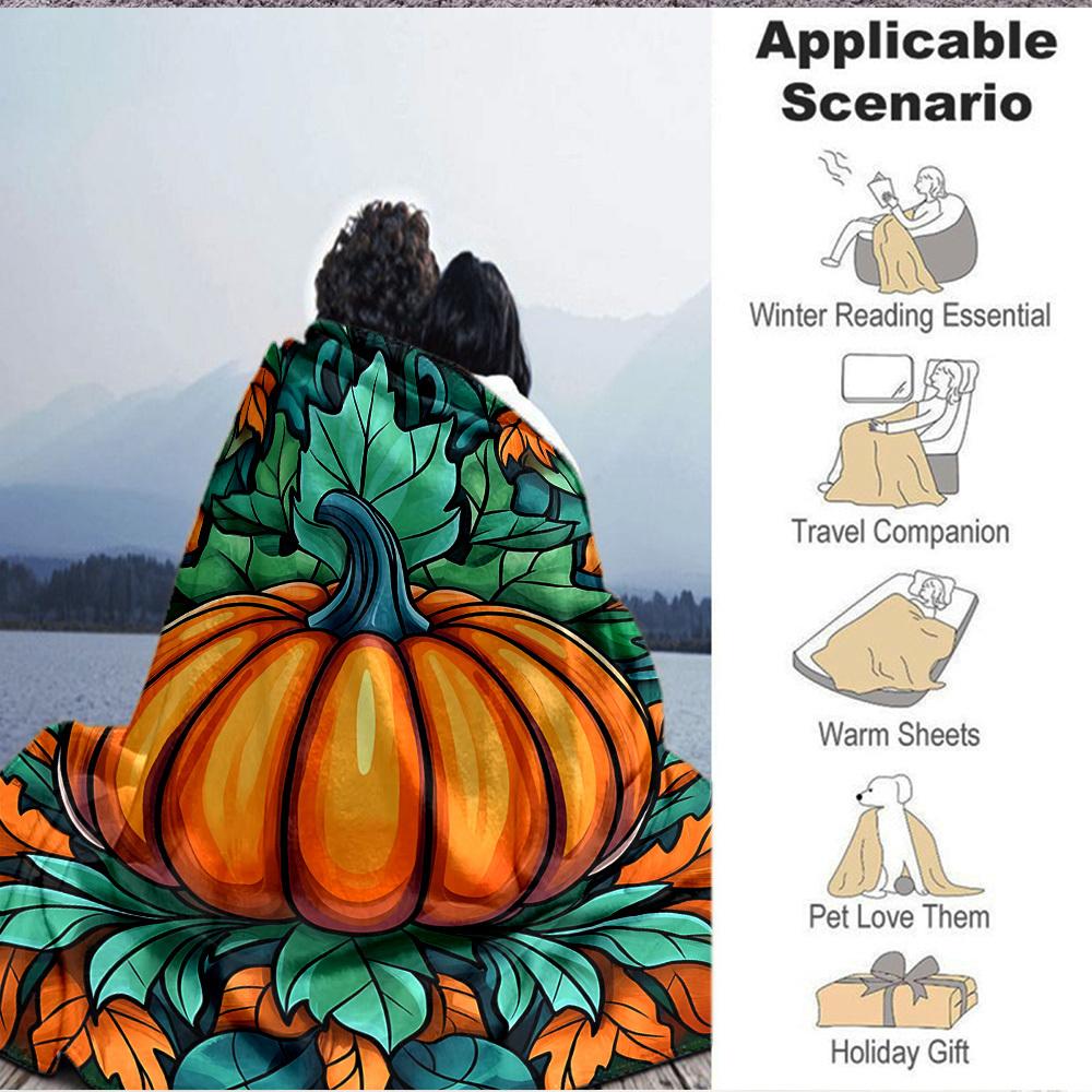 1pc Pumpkin Halloween Blanket, Lightweight Flannel Throw Blanket for Sofa, Bed, Travel, Camping, Living Room, Office, Couch, Chair, and Bed