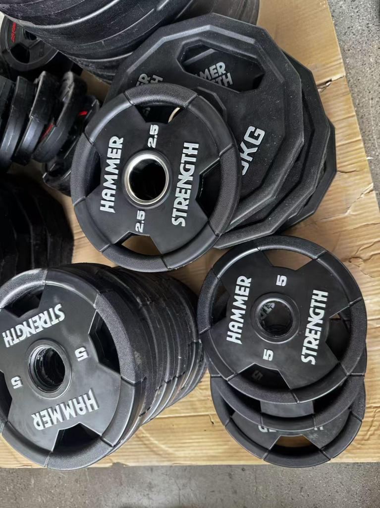 In Stock Black Anti-Slip Decagonal Barbell Plates for Home Gym Use - Wear-Resistant, Four-Hole Design