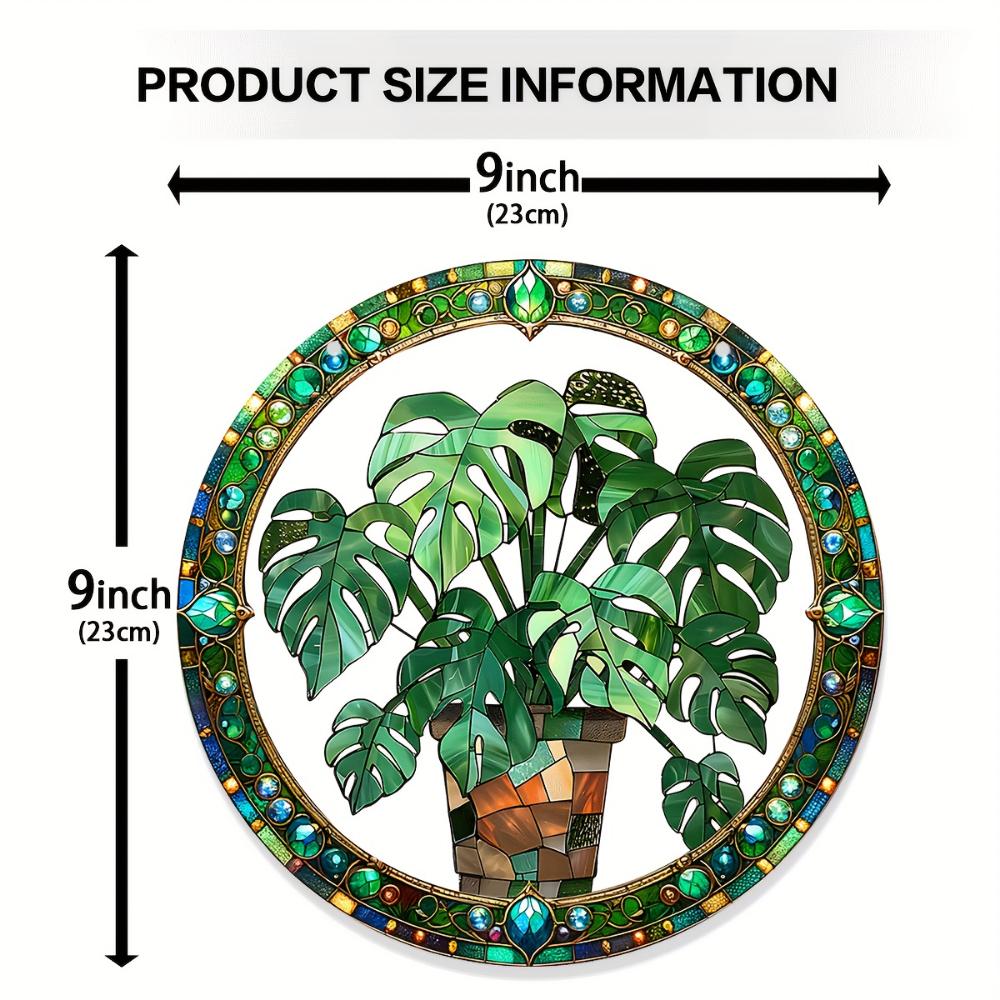 

2D плоский кристалл зеленый лист ловца солнца сад экзотические джунгли тропическое украшение подвеска на окно стену, зеленое натуральное украшение, украшение для праздничной вечеринки 23cm