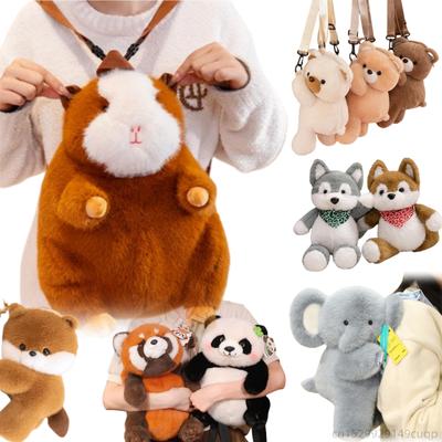 Non-Toxic Kawaii Animal Plush Doll Backpack Panda Raccoon Wolf Bear Frog Capybara Penguin Elephant Plush Backpack Soft Gift For Children