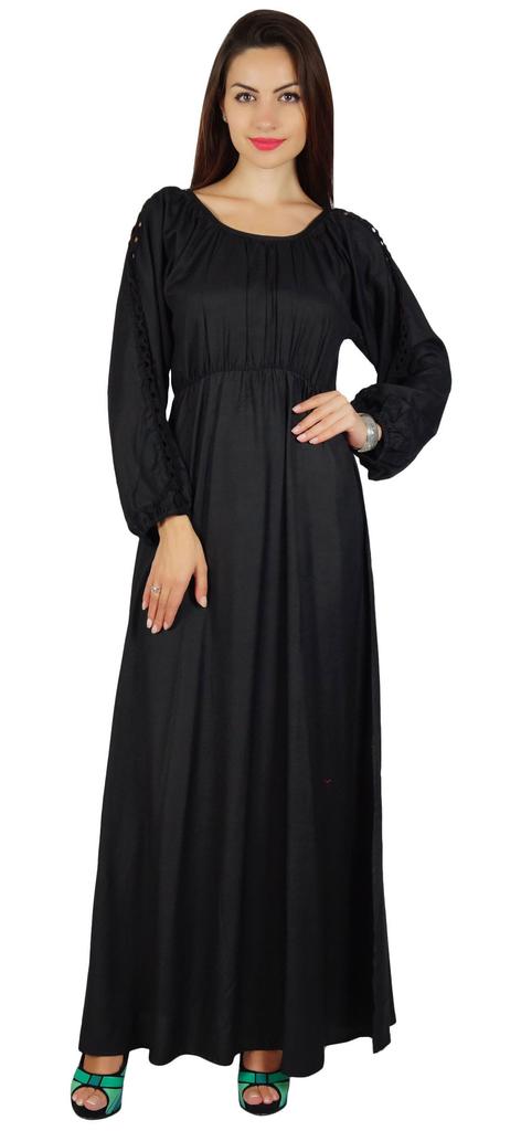 Bimba Women Boho Gothic Style Long Maxi Dress Lace Long Sleeves Gown