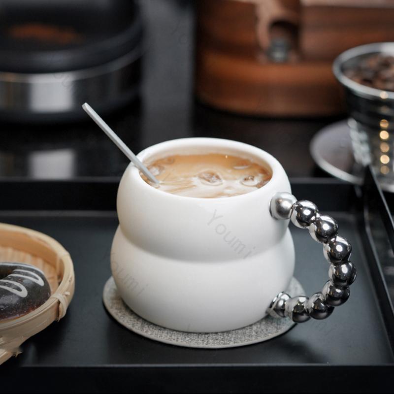 Light Luxury High End Coffee Cups Household Afternoon Tea Ceramic Mug Solid Color Exquisite Breakfasts Milk Cup Unique Tableware