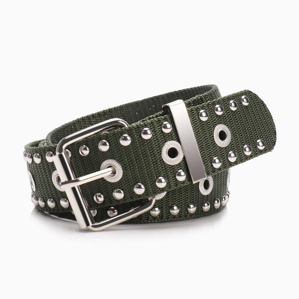 Adjustable Metal Buckle Nylon Waist Belt Full Metal Eyelet Eyelet Belt  Street Fashion