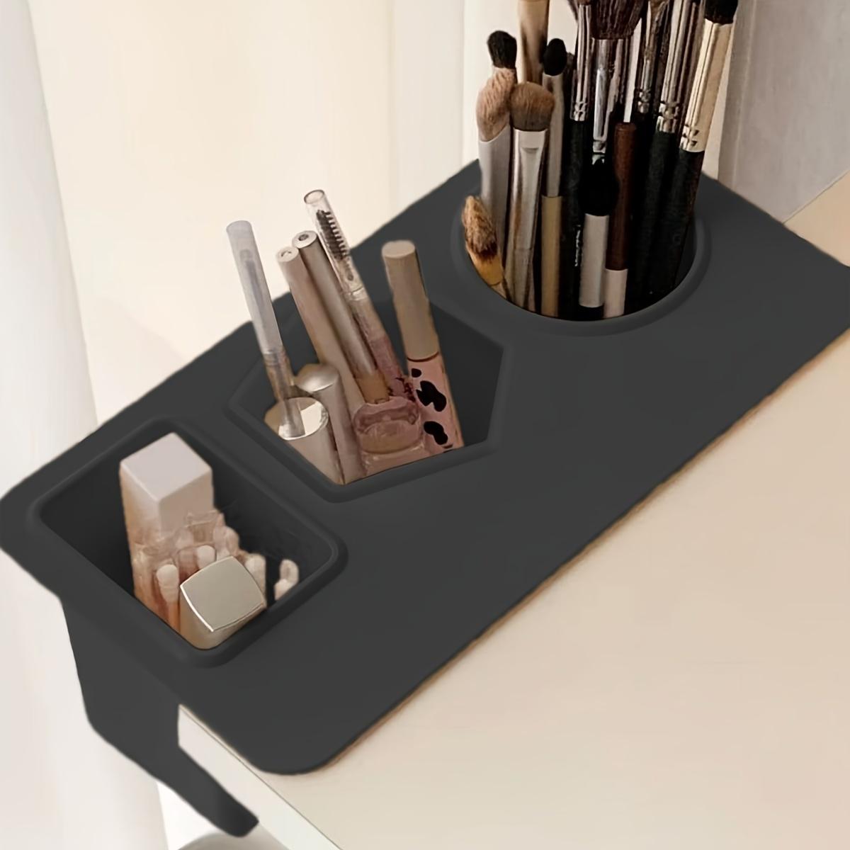 

Large Capacity Makeup Organizer with Pen Holder 3 Adhesive Compartments Desktop Storage Box Vanity Desk Organizer Makeup Gift чёрный