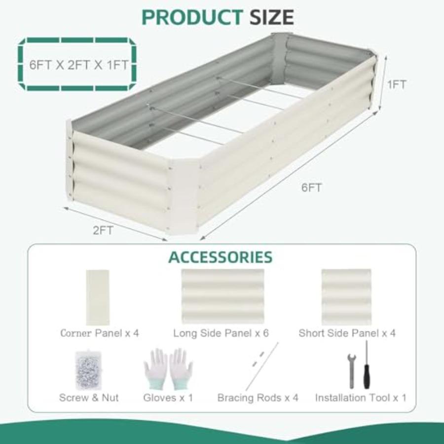 Galvanized Raised Garden Bed 6x2x1ft 2Packs Metal Garden Planter Box Outdoor Steel Raised Bed Kit with Bracing Rods Gloves for