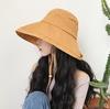 Cotton and Linen Windbreak Rope Solid Color Big Eaves Fisherman's Hat Children's Casual Versatile Summer Visor Foldable Basin Hat