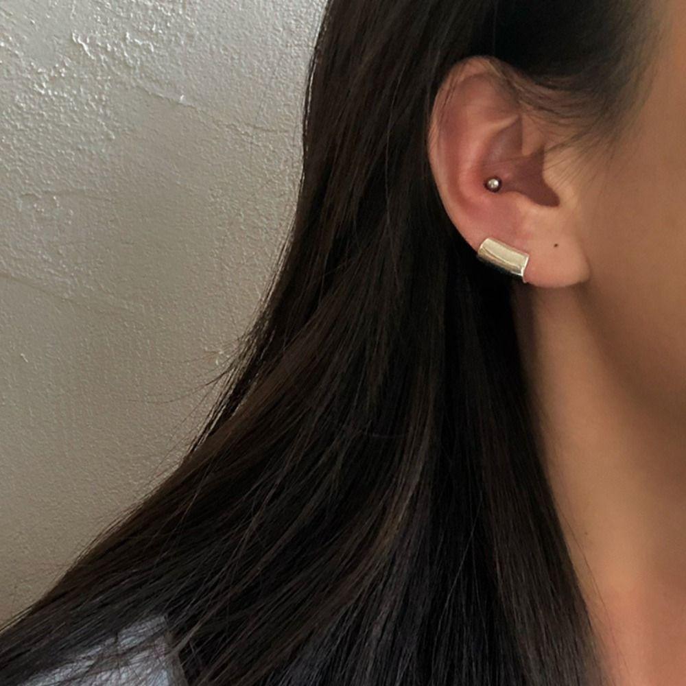 Solid Color Ear Bone Clip Copper Fake Ear Cuff Cool Long Tube Clip Earring  Men