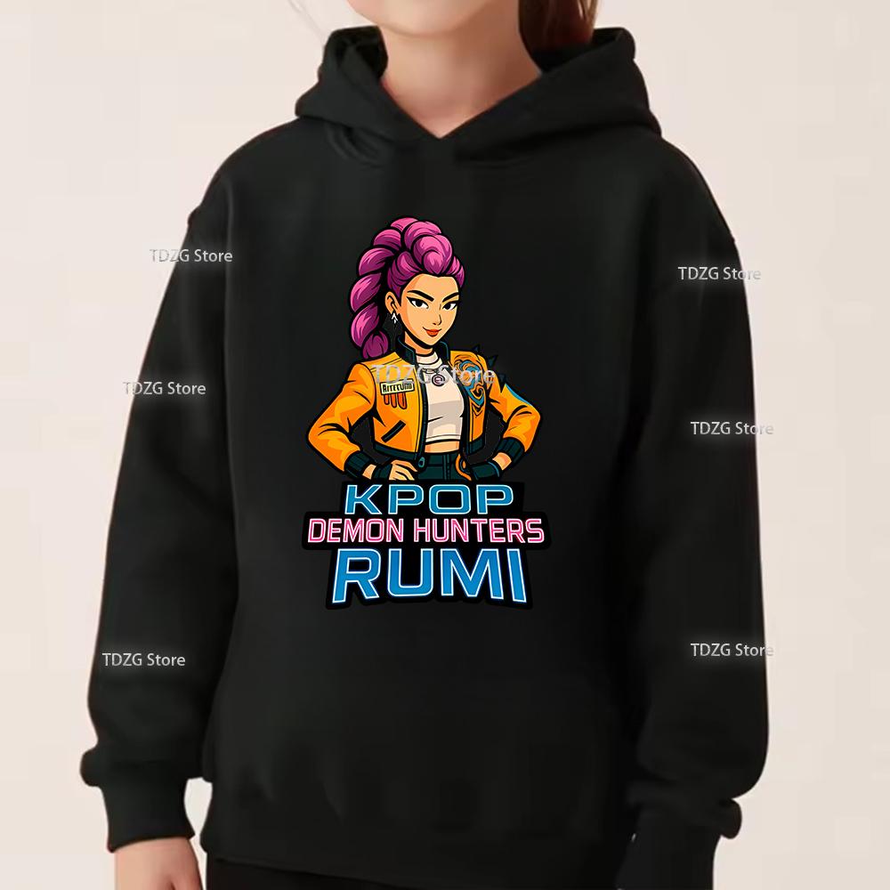 Autumn Single Girl Group KPop Demon Hunter Print Fashionable and Simple Sports Boy Girl Pullover Hoodie Children Clothing