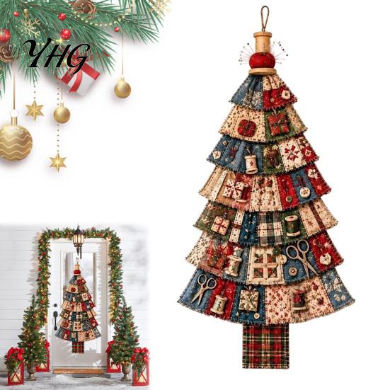Holiday Home Interior Embellishment Christmas Handmade Door Hanging Kit, Patchwork Tree Decoration DIY Sewing Year Round Garden And Seaside Decor Set,