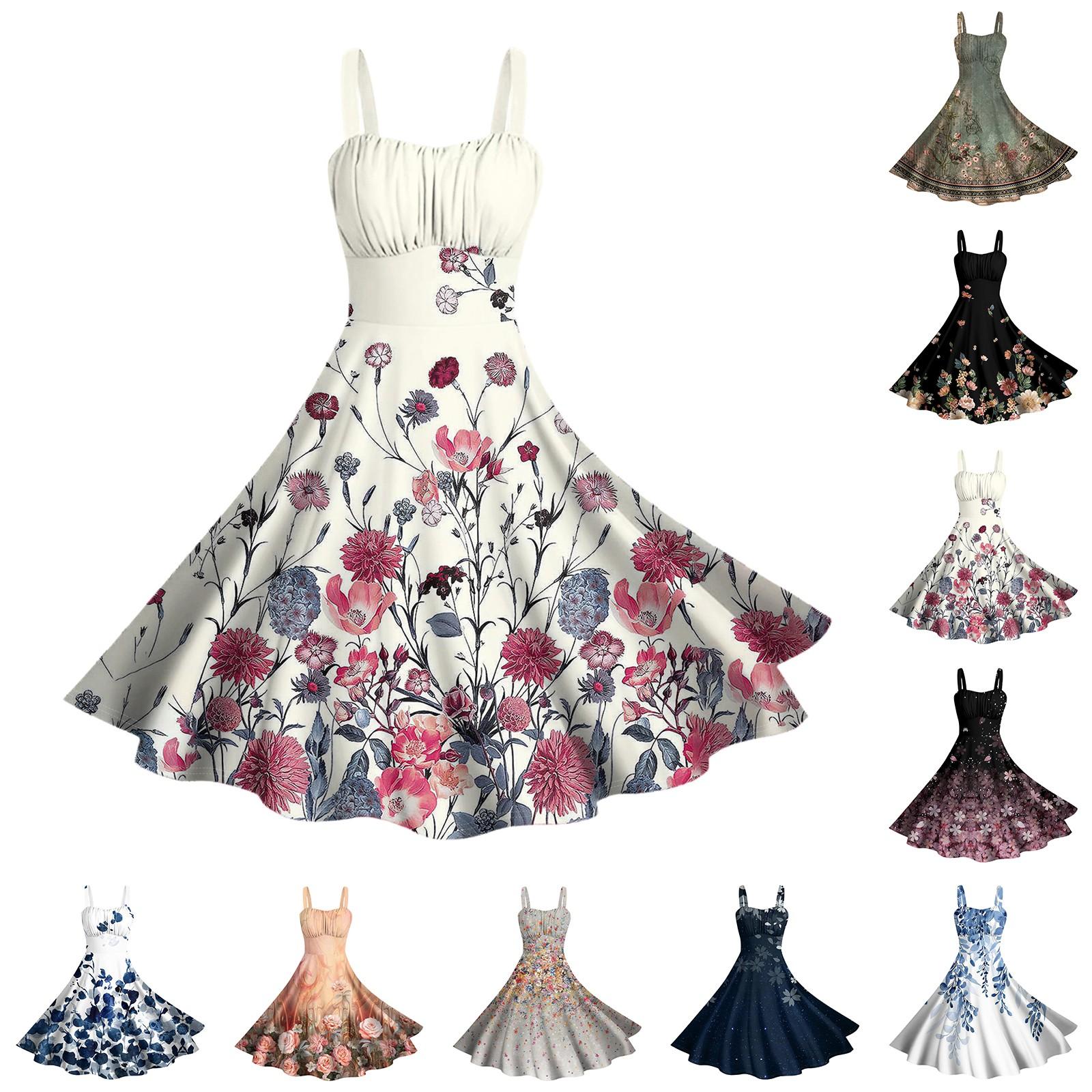 

Женские винтажные платья без рукавов с плиссировкой, пэчворком, милым А-силуэтом и цветочным принтом L