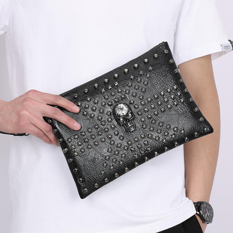 New Street Trend Soft Surface Clutch Bag Hand Breakthrough Point Bag Shoulder Bag Rivet Trendy Men's Wallet