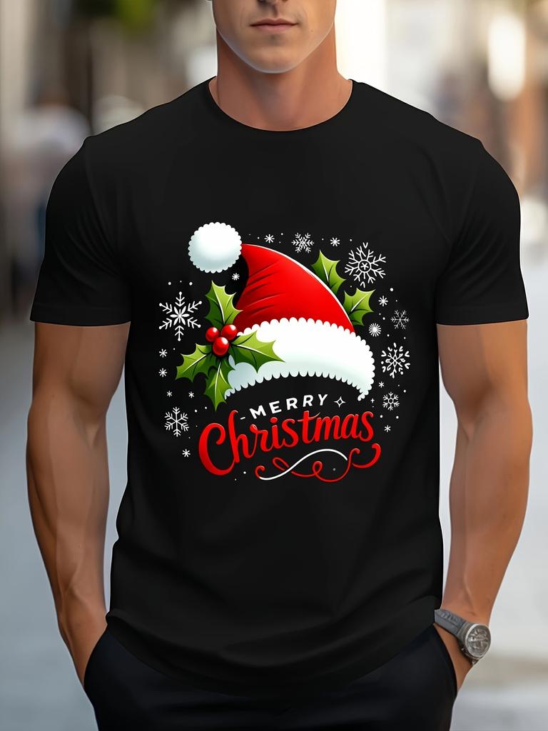 Mens Trendy Clothes Shortsleeved Casual Sports Tshirt with Christmasthemed Pattern Comfortable Regular Roundneck Outdoor