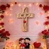 Intertwined Hearts Wall Sculpture Ornament Double Hearts Wall Hanging Religious Decoration Rustic Wooden Hand-Carved Hollow Hearts Wall Decor