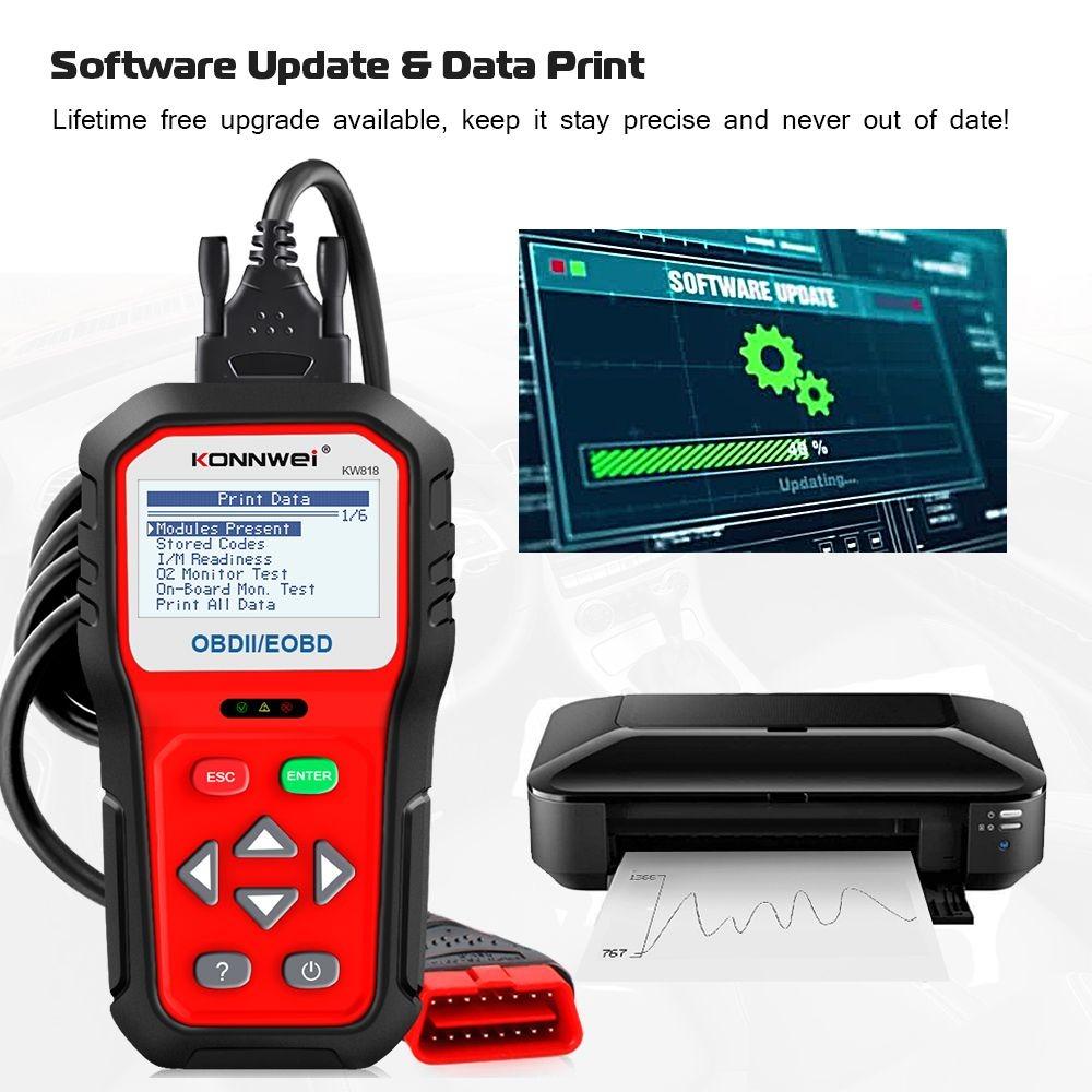 KONNWEI KW818 Car Diagnostic Tools OBD2 Support CAN J1850 Engine Fualt Code Read 12V Battery Tester Enhanced OBD2 Auto Scaner