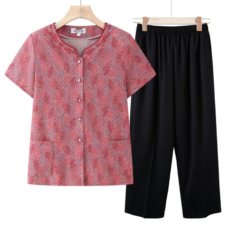 Elderly Women's Summer Short-Sleeve Shirt Set