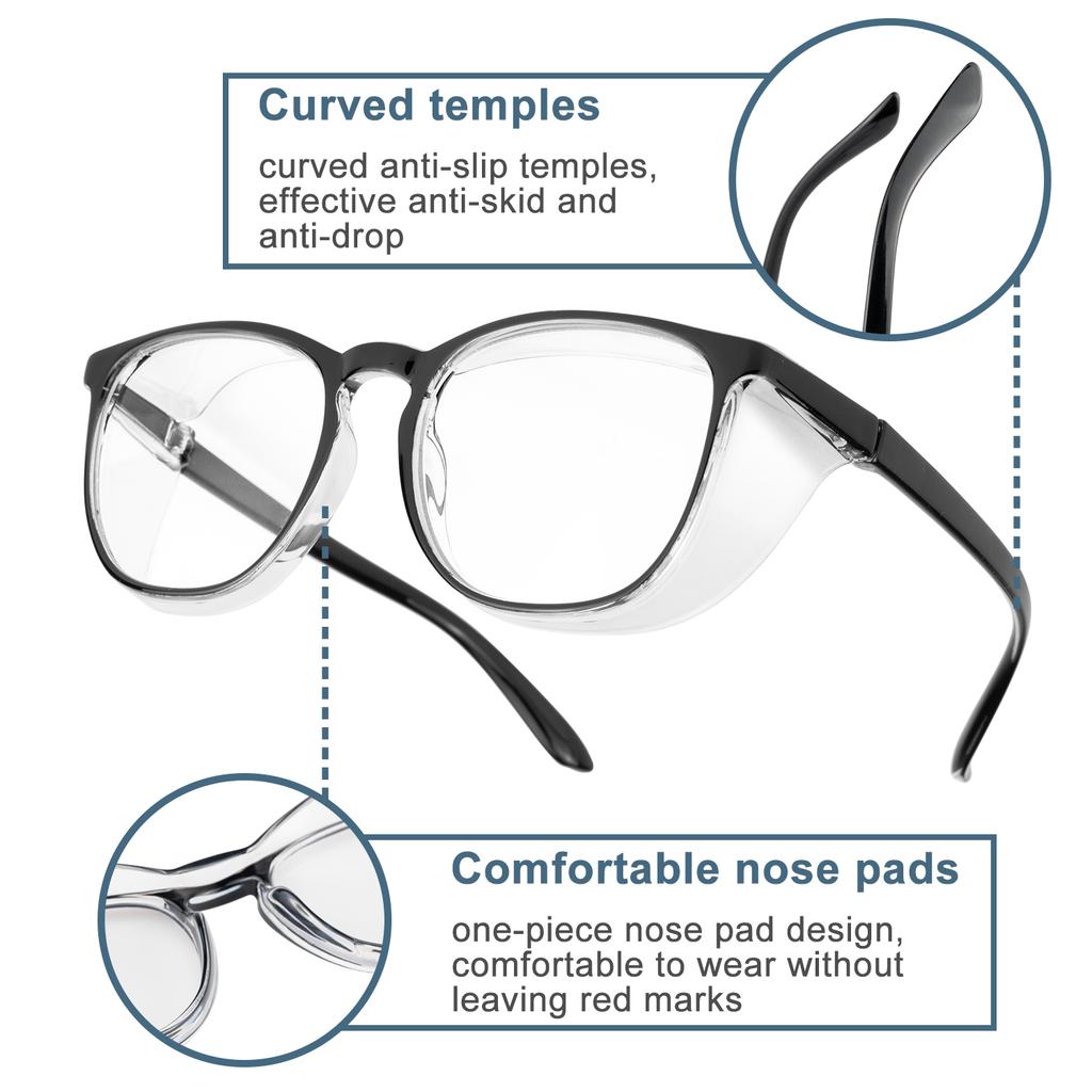 2PCS Anti Pollen Safety Glasses Square Anti Fog Blue Light Blocking Glasses with Side Shields for School Daily Life