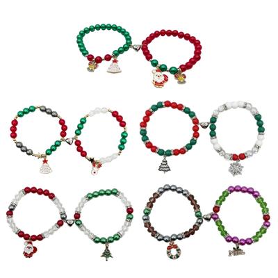 2pcs Christmas Couple Bracelets for Women Men Heart Magnetic Matching Beaded Bracelet New Year Party Aesthetic Jewelry