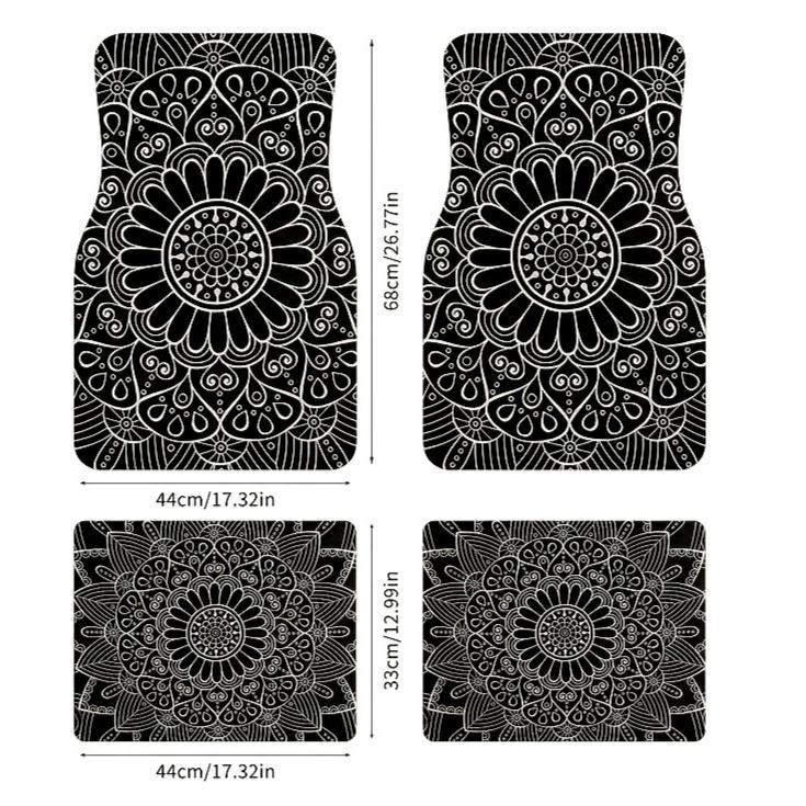 Set di 4 Tappetini per Auto con Stampa Mandala - Tappetini per Tutte le Stagioni Anteriori e Posteriori con Design Intricato per Migliorare l'Arredamento Interno del Veicolo