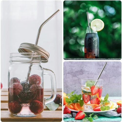 Phyxiul Stainless Steel Straws, Set of 3, Eco-Friendly Reusable Metal Straws with Cleaning Brush and Storage Bag