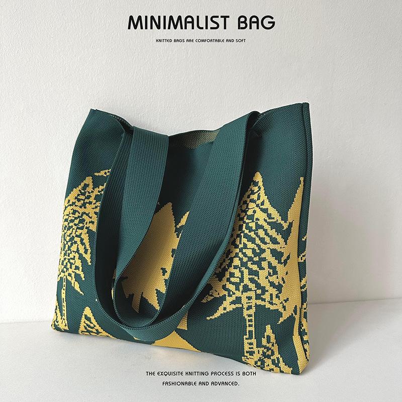 Weihnachtsbaum Gestrickte Große Kapazität Handtasche Weibliche Mode Hundert Wald Liebhaber Straße Kreative Hohe Aussehen Ebene Schulter Tasche